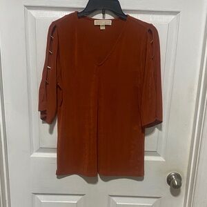 MICHAEL Michael Kors Rust V-Neck Blouse with Sleeve Accents